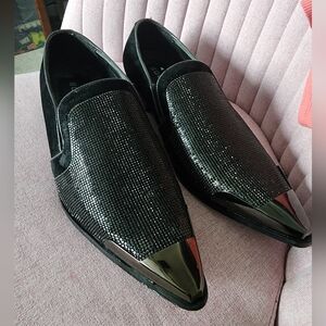 Black and Silver Sparkly Slip-On Loafers